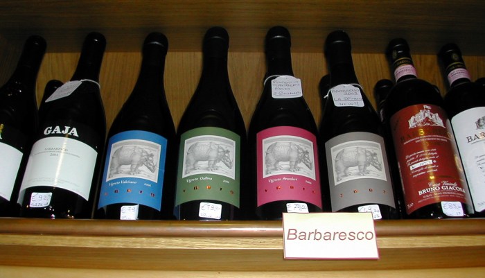 a few Barbaresco at one of the many wine shops in Alba. They were like museums to me. Oct 2005.