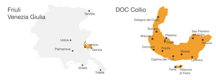 Collio's position in Friuli. Slovenia is immediately to Friuli's right (east). Map source: www.sturm.it.